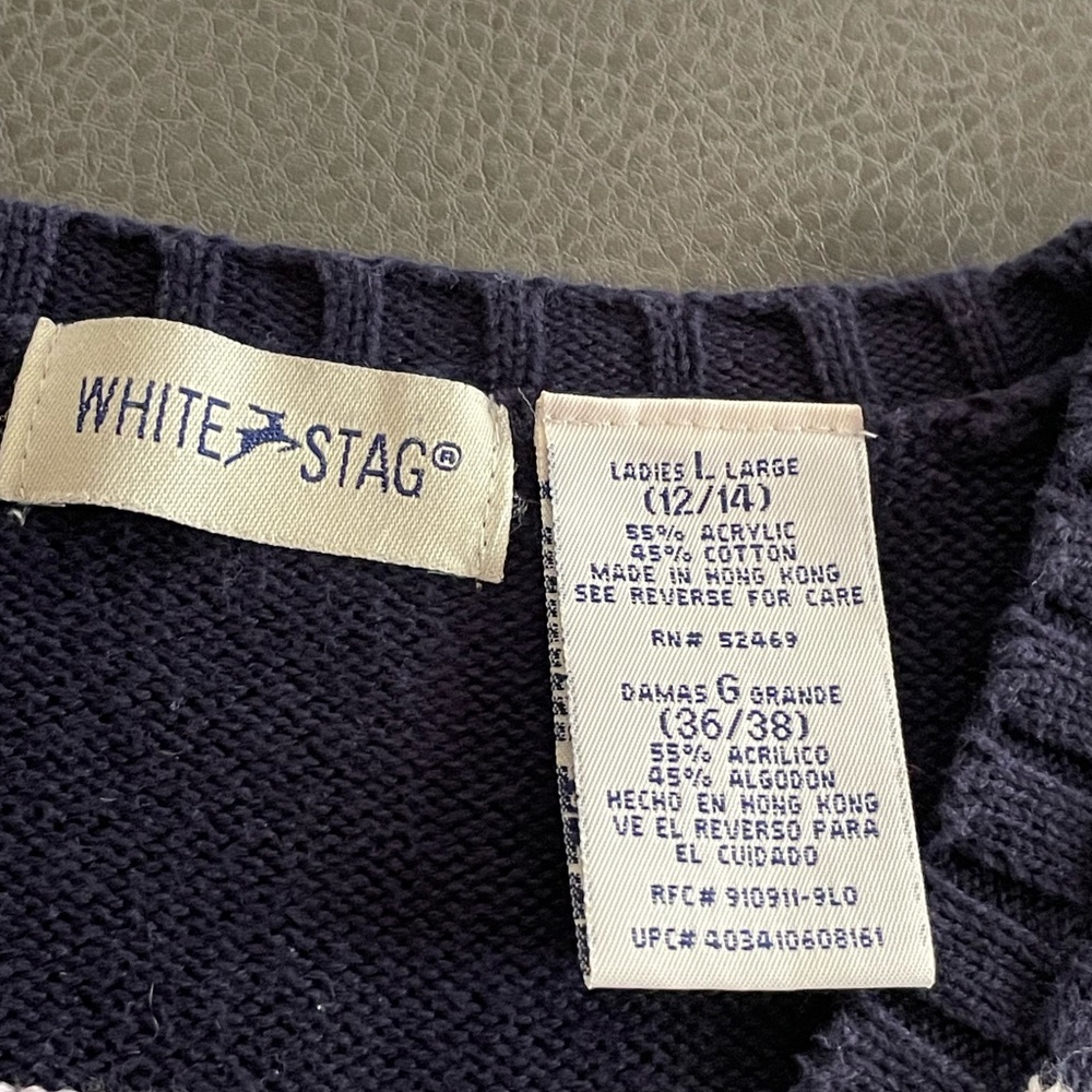 White Stag Vintage sweater Navy Blue White stripes ribbed cotton V Neck size LG - Picture 10 of 13